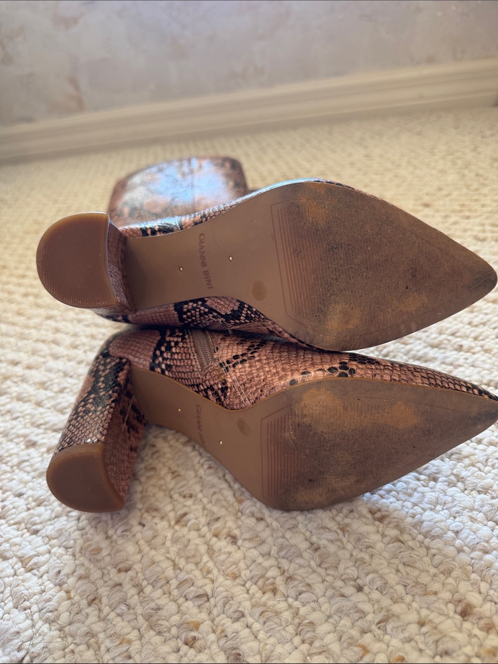 Gianni Bini Pink Brown Snake-Print Knee-High Stiletto Boots - Picture 5 of 5